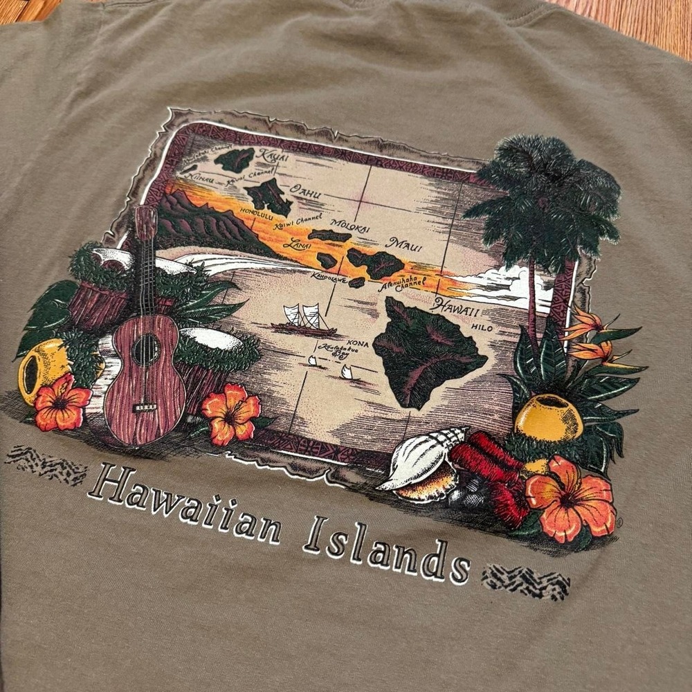 VTG Hawaii Men's Shirt Large Islands Tourist Nature Wildlife Brown 90s - Picture 4 of 8